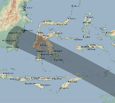 Map of the eclipse path across Indonesia on 12/19/2150