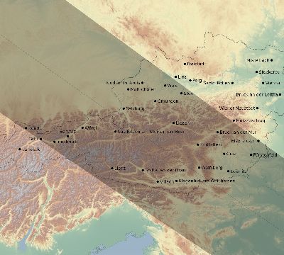 Map of the eclipse path across Austria on 06/14/2151