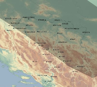 Map of the eclipse path across Bosnia and Herzegovina on 06/14/2151
