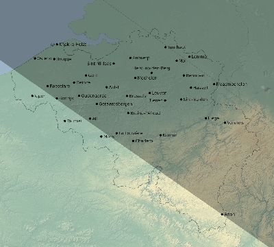 Map of the eclipse path across Belgium on 06/14/2151