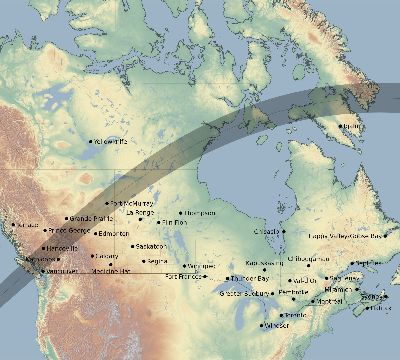 Map of the eclipse path across Canada on 06/14/2151