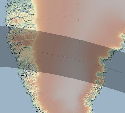 Map of the eclipse path across Greenland on 06/14/2151