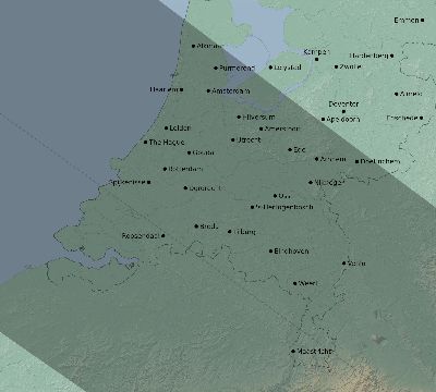 Map of the eclipse path across Netherlands on 06/14/2151