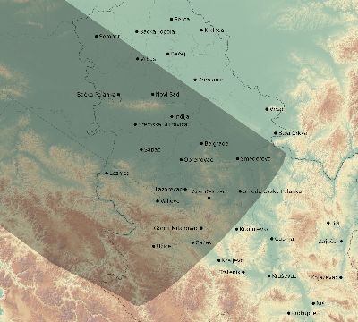 Map of the eclipse path across Serbia on 06/14/2151
