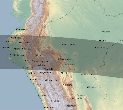 Map of the eclipse path across Peru on 04/23/2153