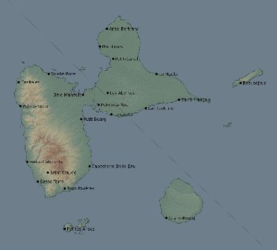 Map of the eclipse path across Guadeloupe on 10/17/2153