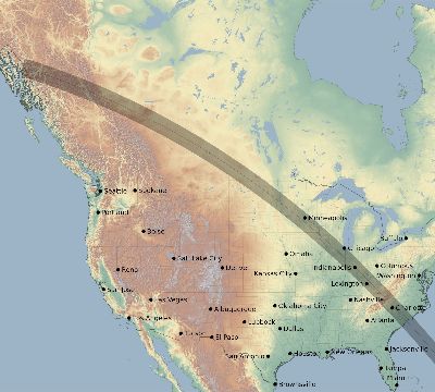 Map of the eclipse path across United States on 10/17/2153