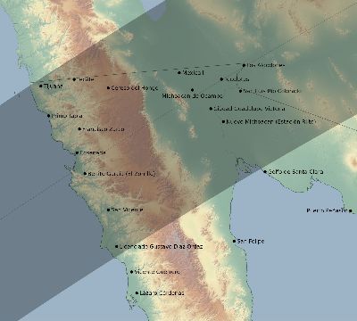 Map of the eclipse path across Mexico on 04/12/2154