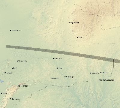 Map of the eclipse path across Mali on 10/07/2154