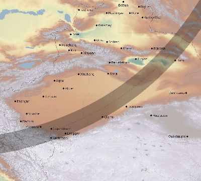 Map of the eclipse path across China on 04/02/2155