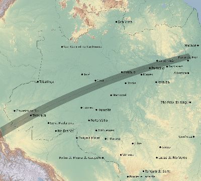 Map of the eclipse path across Brazil on 02/09/2157