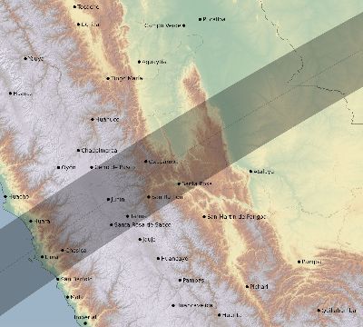 Map of the eclipse path across Peru on 02/09/2157