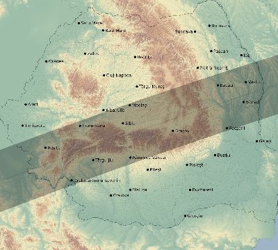 Map of the eclipse path across Romania on 08/05/2157