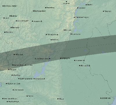 Map of the eclipse path across Russia on 08/05/2157