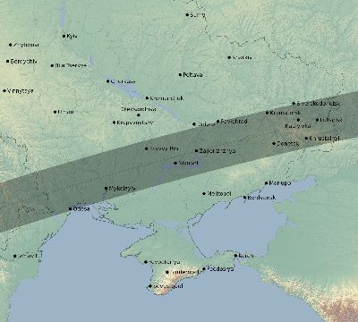 Map of the eclipse path across Ukraine on 08/05/2157