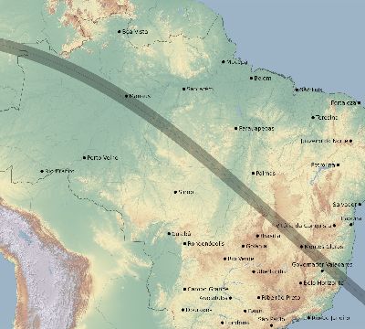 Map of the eclipse path across Brazil on 07/25/2158