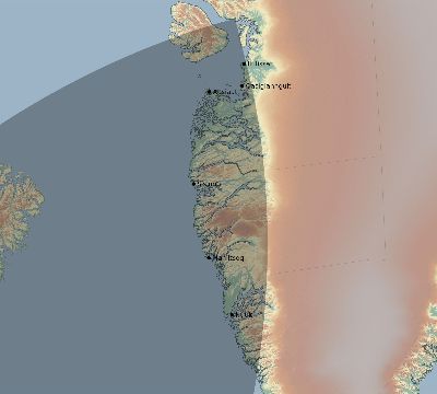 Map of the eclipse path across Greenland on 01/19/2159