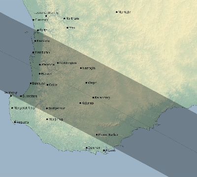 Map of the eclipse path across Australia on 11/27/2160
