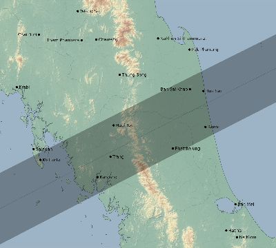 Map of the eclipse path across Thailand on 05/25/2161