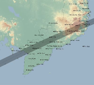 Map of the eclipse path across Vietnam on 05/25/2161
