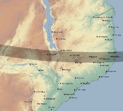Map of the eclipse path across Mozambique on 11/17/2161