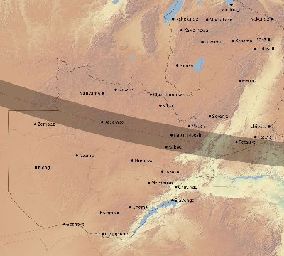 Map of the eclipse path across Zambia on 11/17/2161