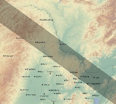 Map of the eclipse path across China on 11/07/2162