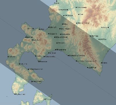 Map of the eclipse path across Japan on 11/07/2162