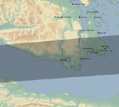 Map of the eclipse path across Canada on 03/23/2164