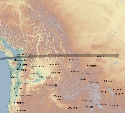 Map of the eclipse path across United States on 03/23/2164