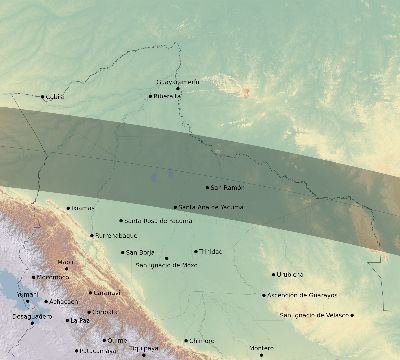 Map of the eclipse path across Bolivia on 09/16/2164