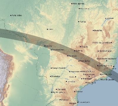 Map of the eclipse path across Brazil on 09/16/2164