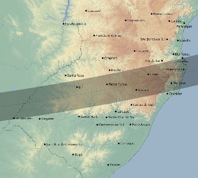 Map of the eclipse path across Brazil on 03/12/2165