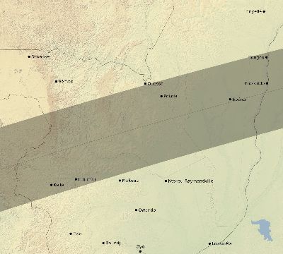 Map of the eclipse path across Republic of the Congo on 03/12/2165