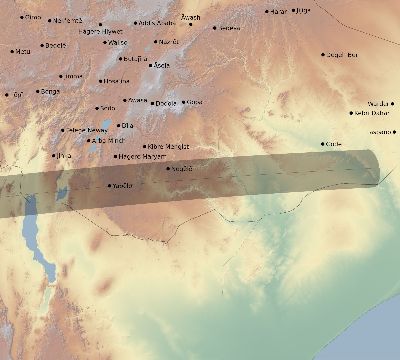 Map of the eclipse path across Ethiopia on 03/12/2165