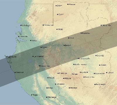 Map of the eclipse path across Gabon on 03/12/2165