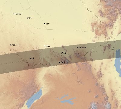 Map of the eclipse path across South Sudan on 03/12/2165