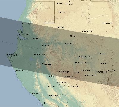 Map of the eclipse path across Gabon on 09/05/2165