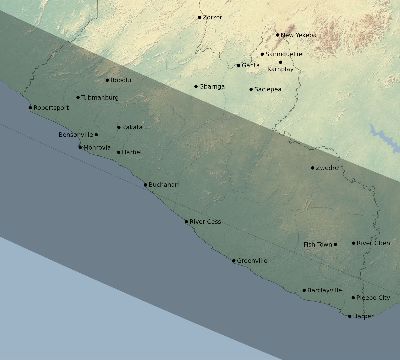 Map of the eclipse path across Liberia on 09/05/2165