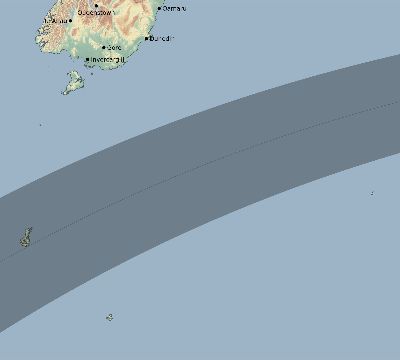 Map of the eclipse path across New Zealand on 03/02/2166