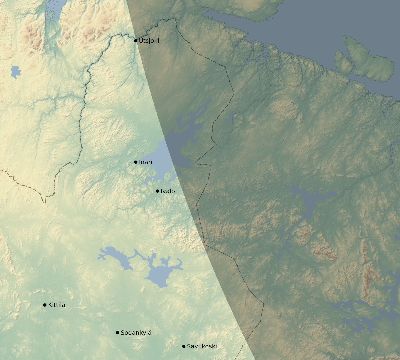 Map of the eclipse path across Finland on 08/25/2166