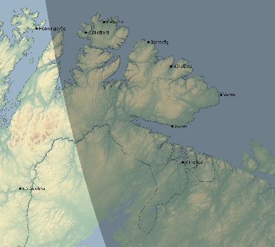 Map of the eclipse path across Norway on 08/25/2166