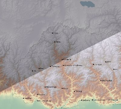 Map of the eclipse path across Bhutan on 01/10/2168