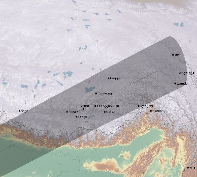 Map of the eclipse path across China on 01/10/2168