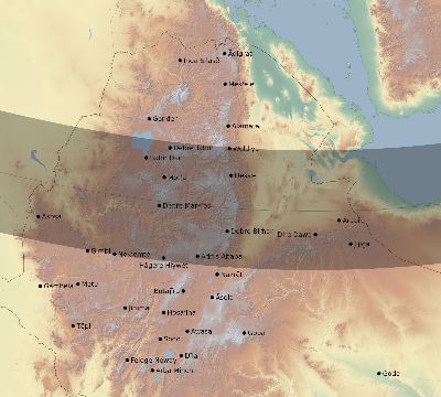 Map of the eclipse path across Ethiopia on 01/10/2168