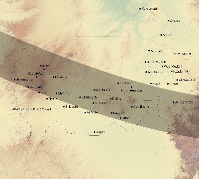 Map of the eclipse path across Sudan on 01/10/2168