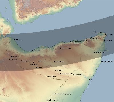 Map of the eclipse path across Somalia on 01/10/2168