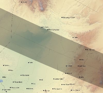Map of the eclipse path across Chad on 01/10/2168