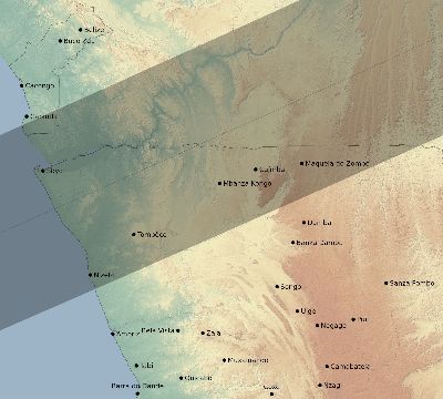 Map of the eclipse path across Angola on 07/05/2168