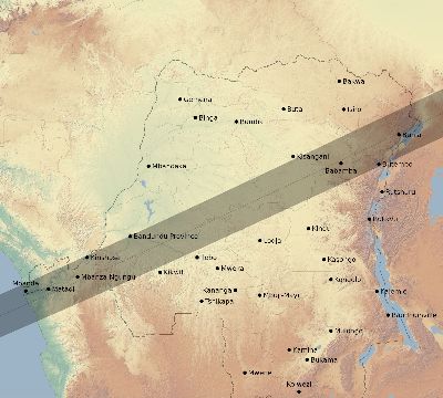Map of the eclipse path across DR Congo on 07/05/2168